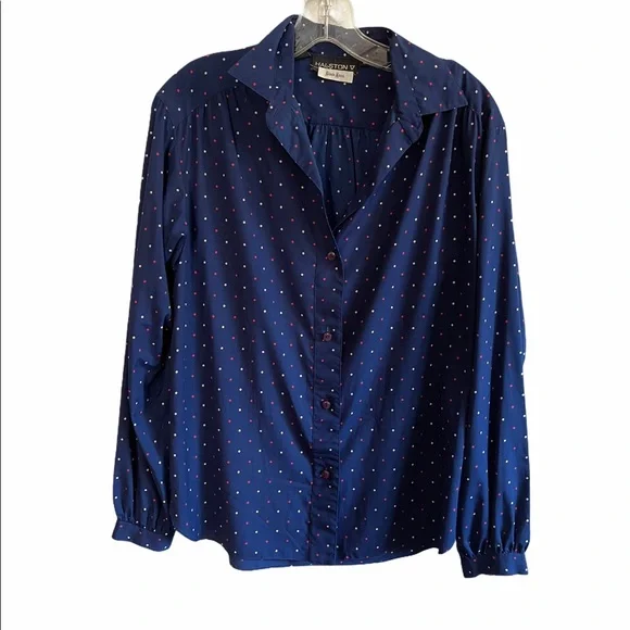 70’s Vintage Halston Navy Polka Dot Skirt Suit Set - Picture 5 of 11